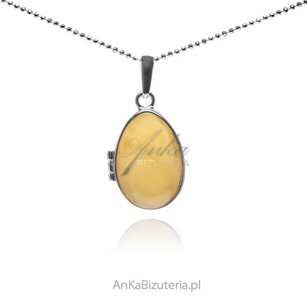 Biżuteria srebrna - puzderko z żółtym bursztynem