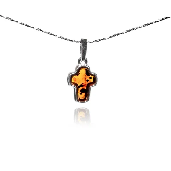 Krzyżyk srebrny z bursztynem -mały