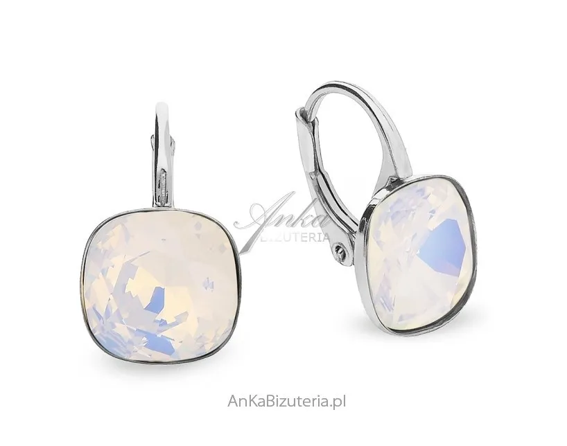 Kolczyki srebrne kryształy   barete w kolorze white opal.