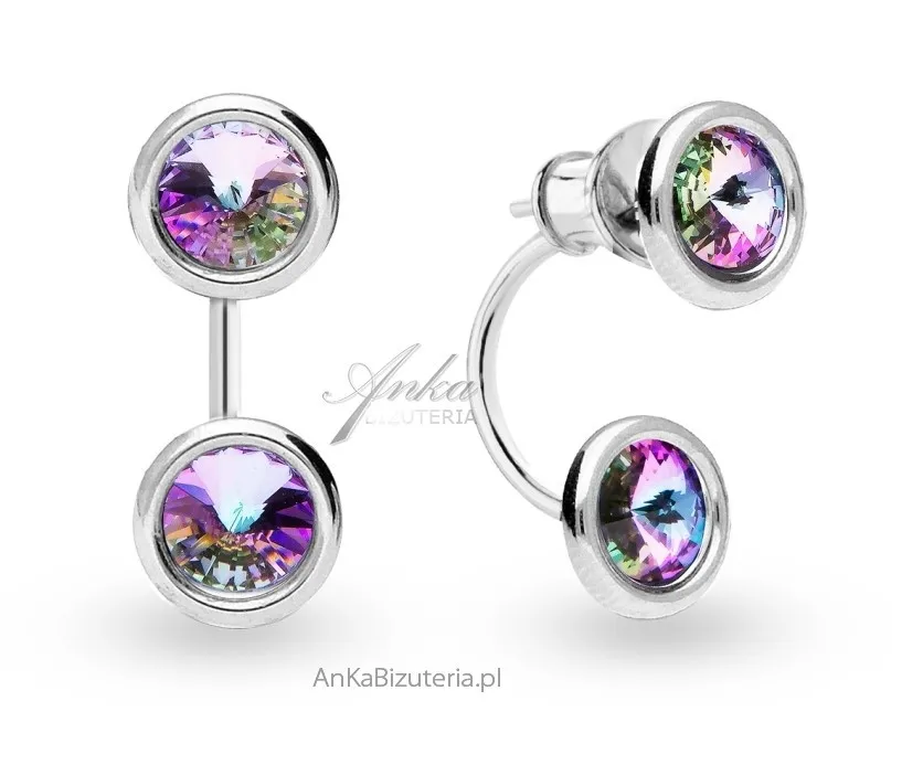 Kolczyki srebrne swarovski gavia podusznice w kolorze vitrail light.- 2 w 1