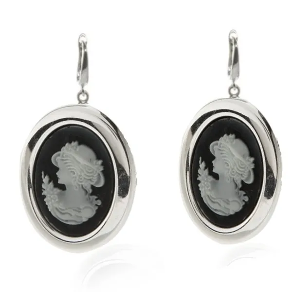 Kolczyki srebrne kamea w kapeluszu na angielskim zapięciu