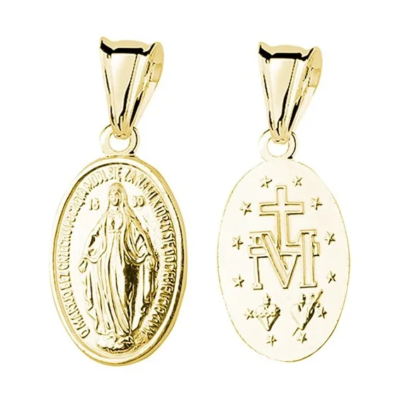 Matka boska cudowna - medalik srebrny pozłacany - mały