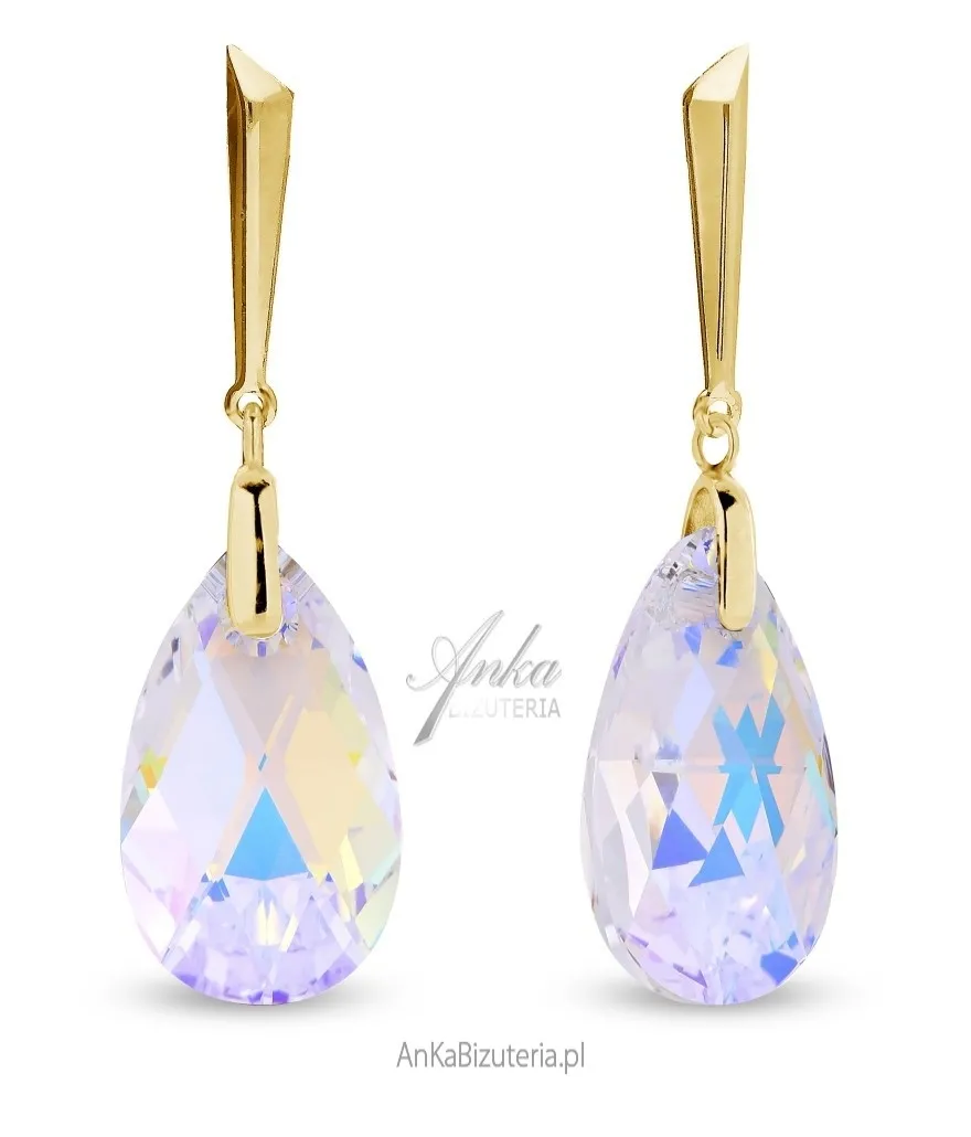 Kolczyki srebrne pozłacane swarovski lacrima aurrora borealis