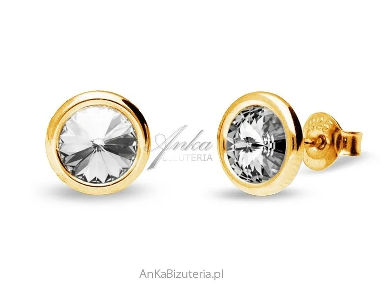 Kolczyki srebrne pozłacane  crystals tiny bonbon studs w kolorze cristal