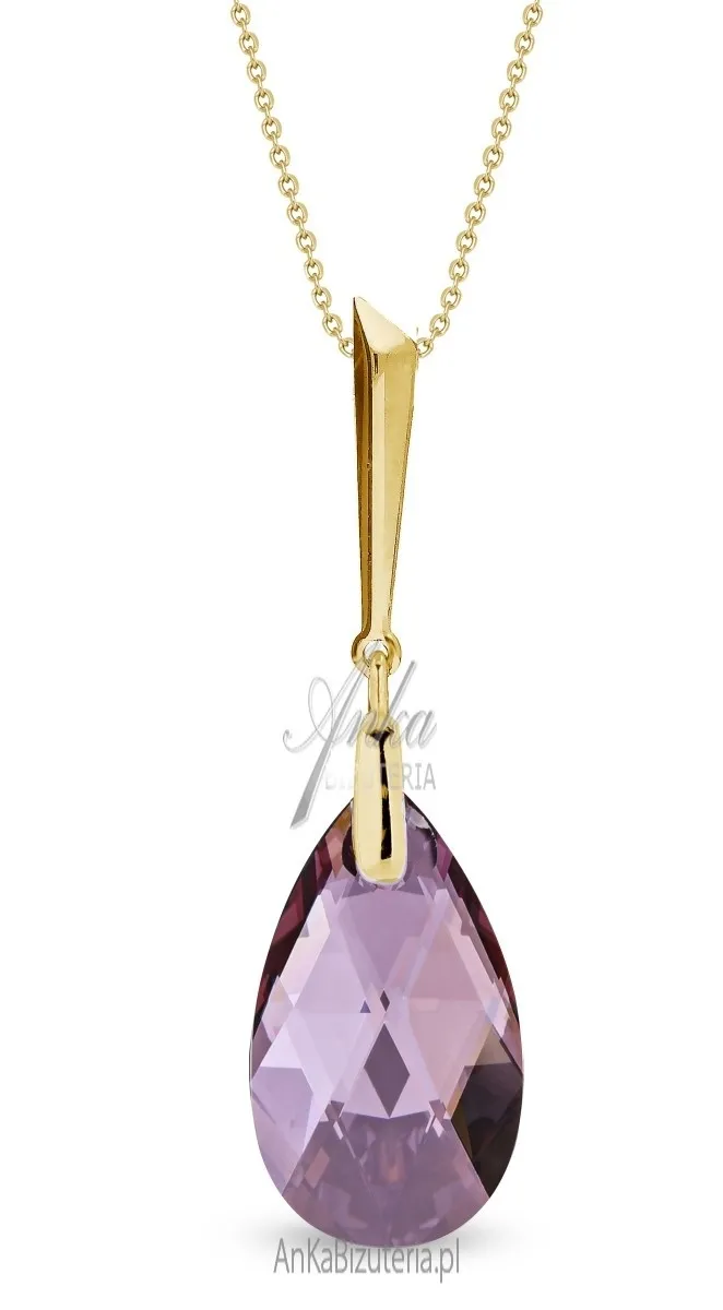 Srebrny naszyjnik   pozłacany lacrima swrovski w kolorze irys