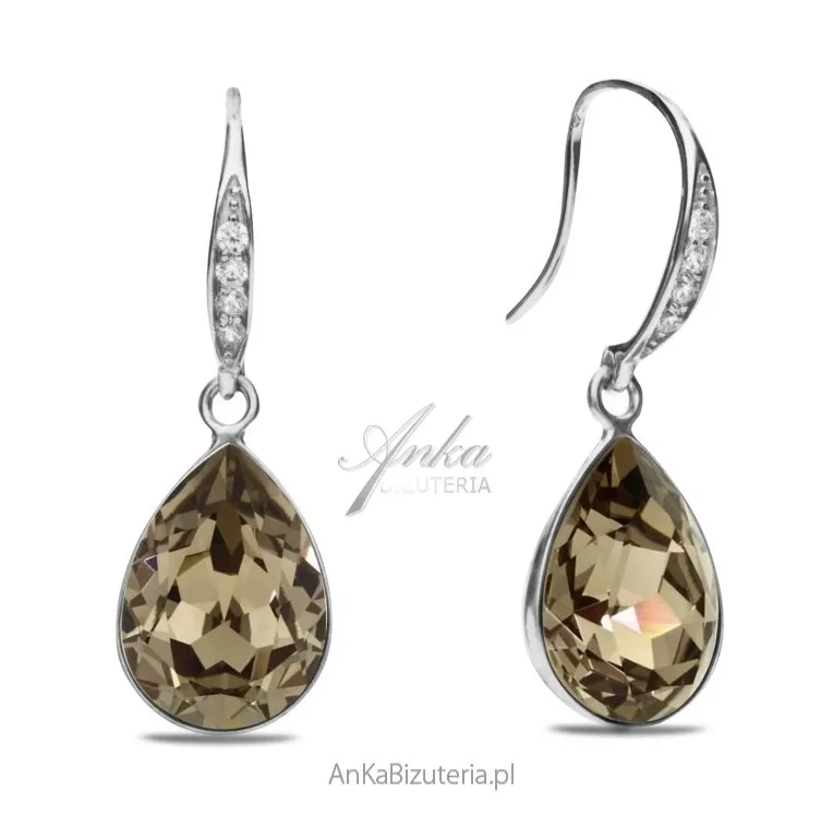 Kolczyki  srebrne classy pear  swarovski w kolorze  greige