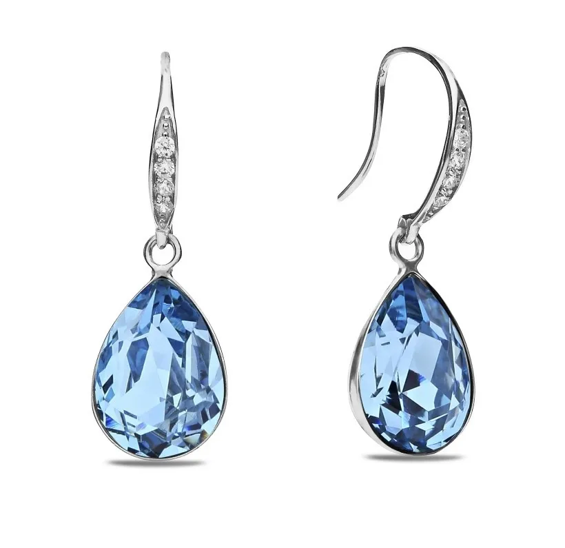 Kolczyki srebrne swarovski  classy pear  w kolorze aquamarine.