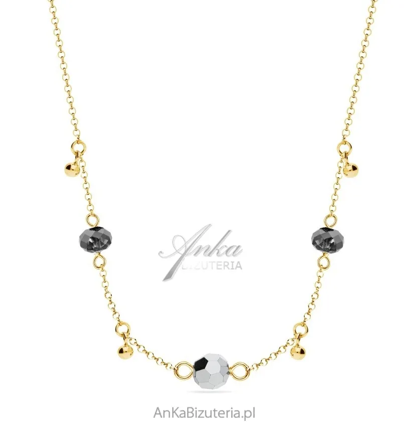 Naszyjnik srebrny pozłacany z kryształami swarovski w kolorze crystal i silver night.