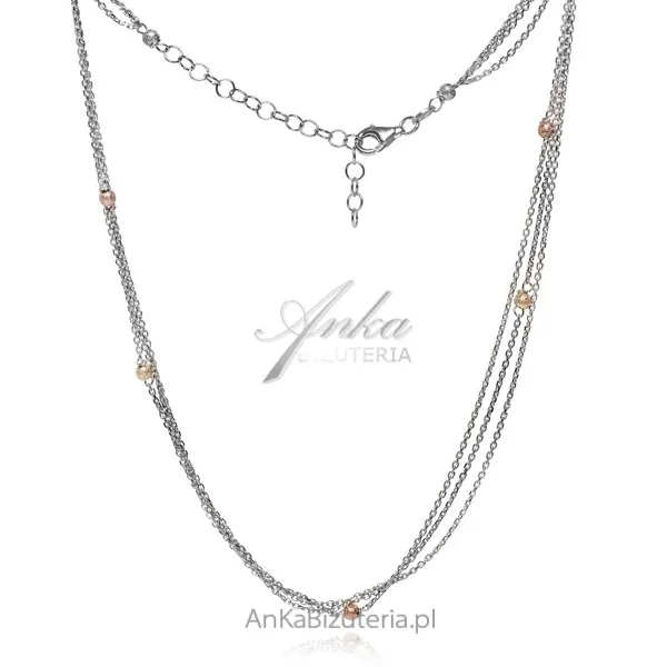 Srebrny naszyjnik z diamentowanymi kolorowymi kulkami