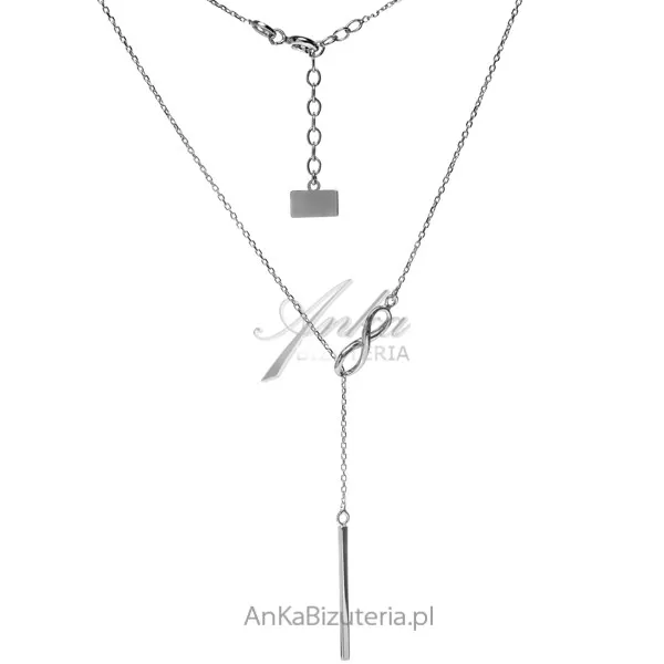 Naszyjnik srebrny krawat  nieskończoność z pałeczką