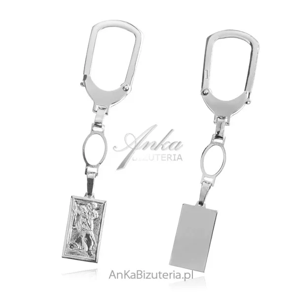 Srebrny brelok do kluczy św krzysztof z możliowścią graweru