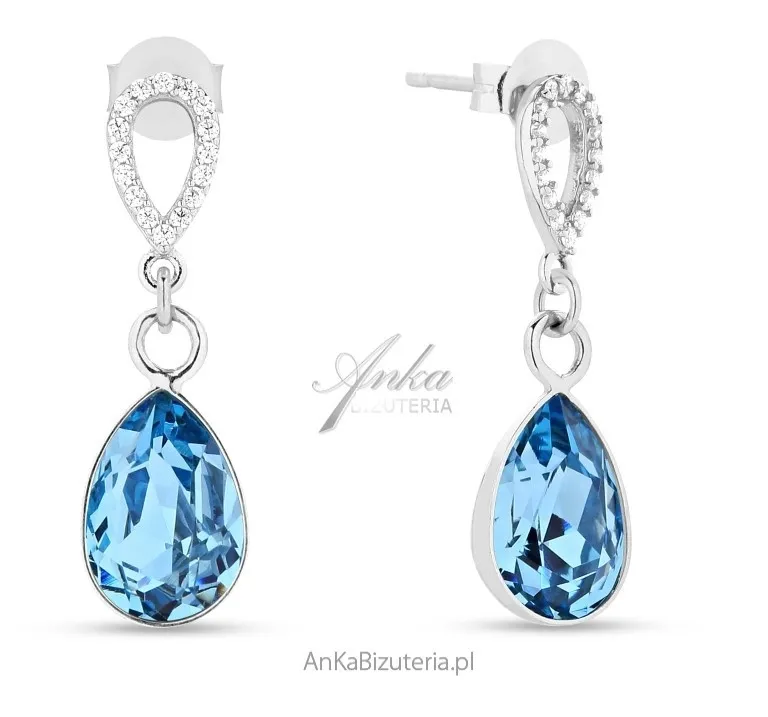 Kolczyki melfi  srebrne z kryształem crystals w kolorze aquamarine
