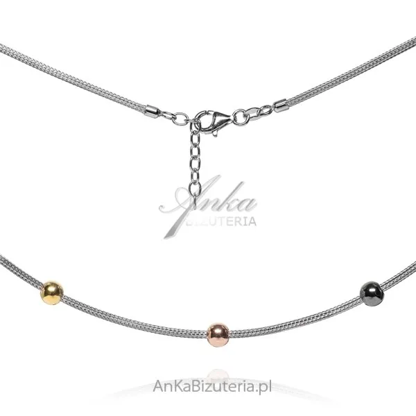 Srebrny naszyjnik calza z kolorowymi kulkami