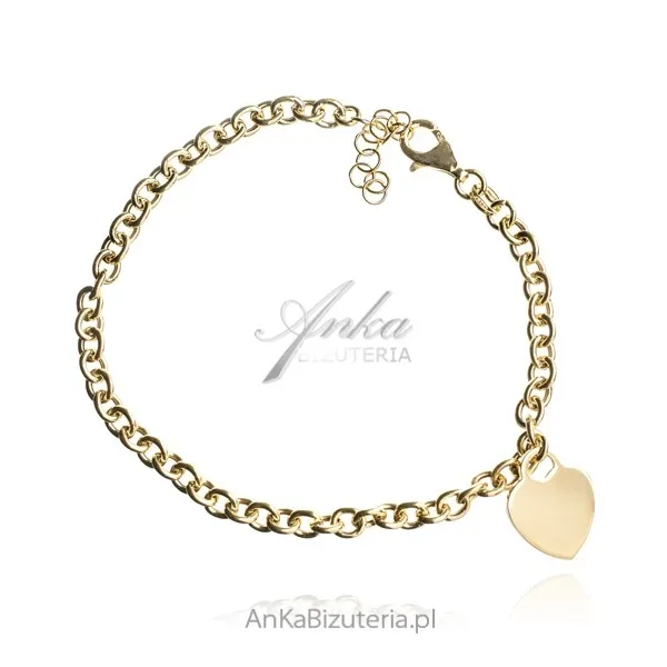 Bransoletka srebrna pozłacana z serduszkiem -grawer
