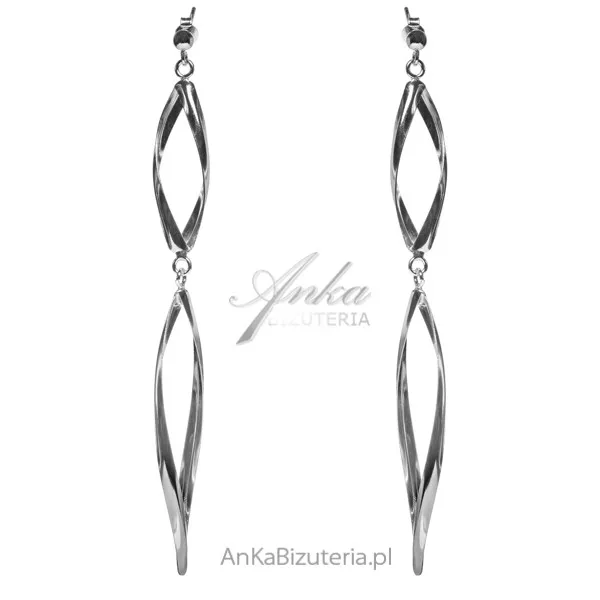Modna biżuteria srebrna kolczyki długie 10 cm serpentyny