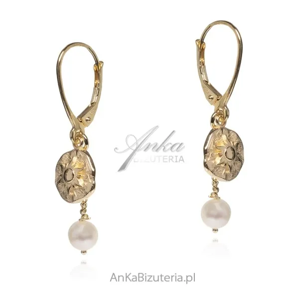 Srebrne kolczyki pozłacane słoneczko z perłą