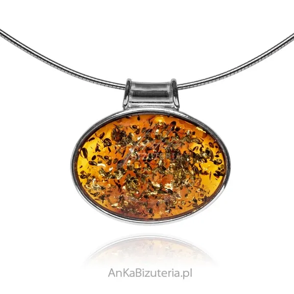 Zawieszka srebrna owalna naturalny bursztyn  z łuskami