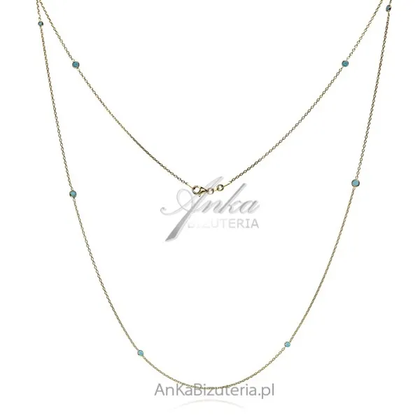 Srebrny naszyjnik pozłacany długi z naturalnymi turkusami