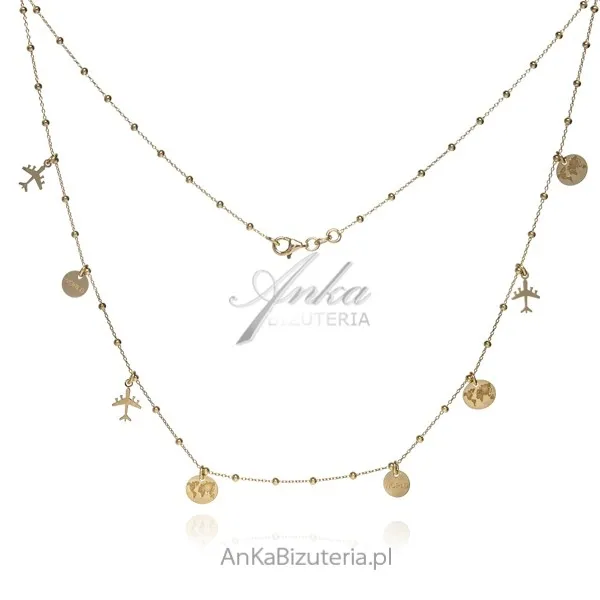 Srebrny naszyjnik pozłacany długi "around the world" piękny dla miłośniczek podróży