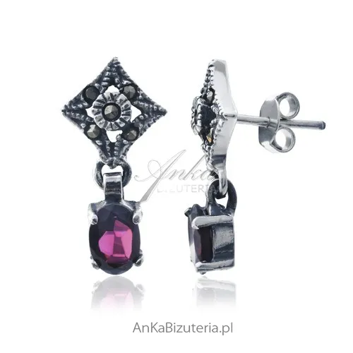 Kolczyki srebrne z granatami i markazytami  - sensualna kobiecość.