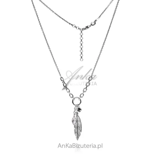 Naszyjnik srebrny piórka z cyrkoniami
