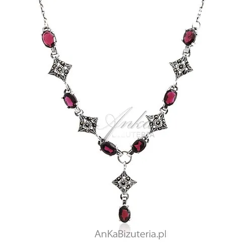 Naszyjnik srebrny granaty oraz markazyty sensualna kobiecość
