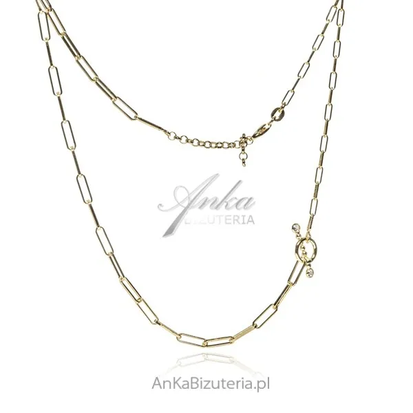 Naszyjnik srebrny pozłacany łańcuszek rolo fleat z  ozdobnym tibonem