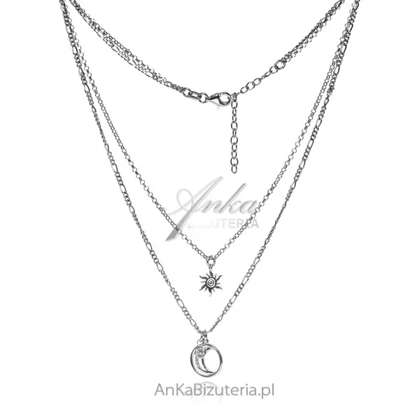 Naszyjnik srebrny podwójny słońce i księżyc - modna włoska bizuteria