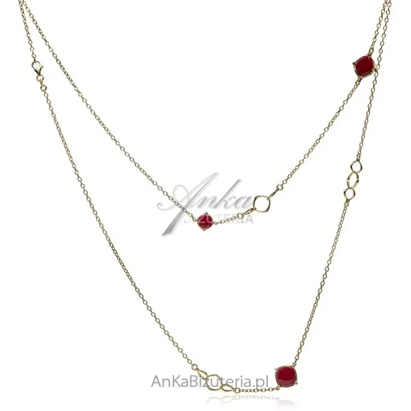 Długi naszyjnik srebrny pozłacany z karneolem