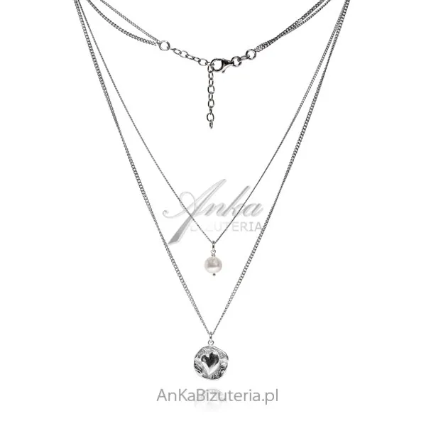 Biżuteria srebrna - naszyjnik serce z perłą - modna biżuteria włoska