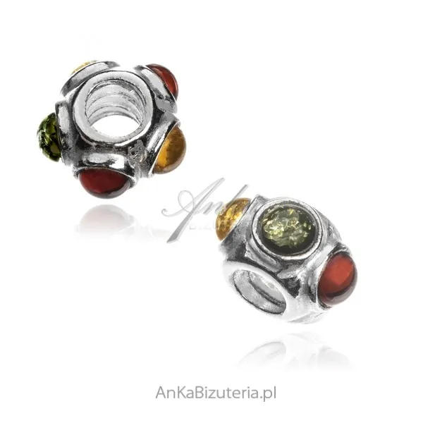 Charms srebrny z kolorowym bursztynem do modułowych bransoletek