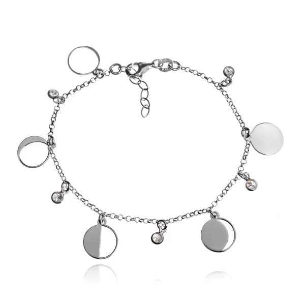 Bransoletka srebrna z okrągłymi przywieszkami i cyrkoniami