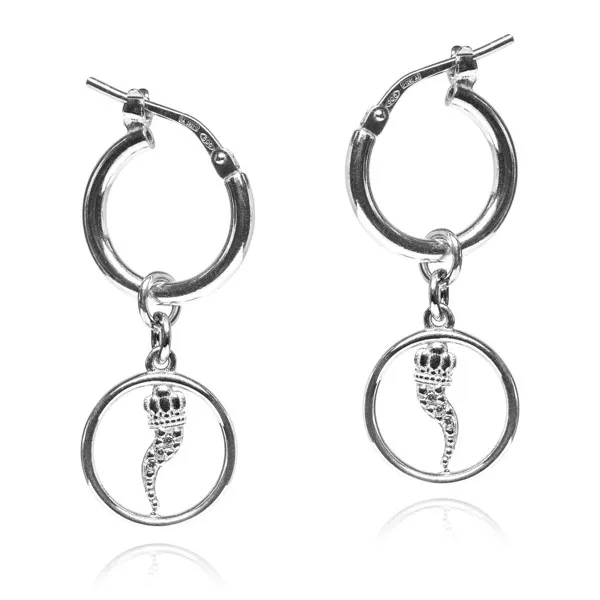 Srebrne kolczyki kółka z good luck