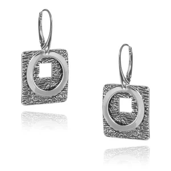 Kolczyki srebrne oksydowane kwadraty