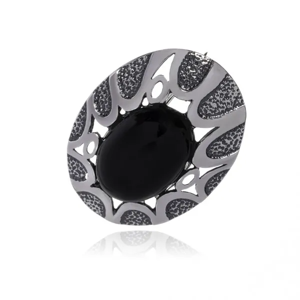 Broszka srebrna oksydowana z onyksem