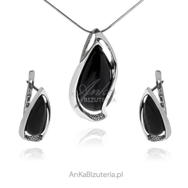 Komplet biżuteria srebrna  z czarnym onyksem klara