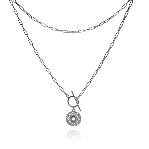 Srebrny naszyjnik rozeta z tibonem z łańcuszkiem rolo fleat