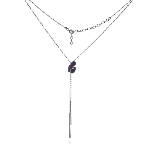 Srebrny naszyjnik krawat z tytanowym kwiatkiem