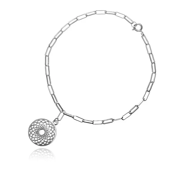 Bransoletka srebrna na modnym łańcuszku z  ażurowym kółkiem