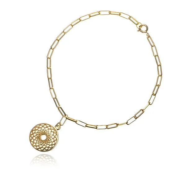 Bransoletka srebrna pozłacana  na modnym łańcuszku z ażurowym kółkiem