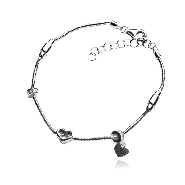 Bransoletka srebrna serduszka i mikrocyrkonie