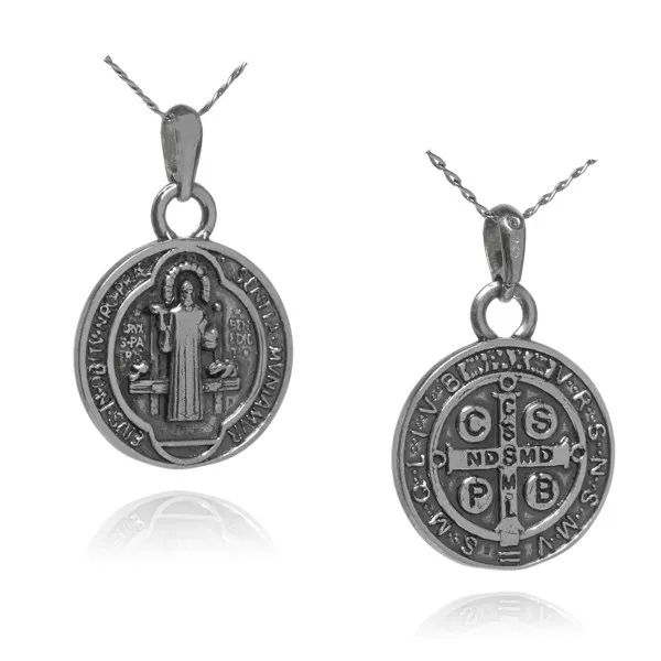 Medalik srebrny  oksydowany św benedykt