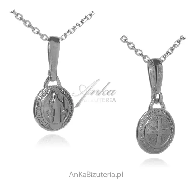 Subtelny medalik srebrny  święty  benedykt