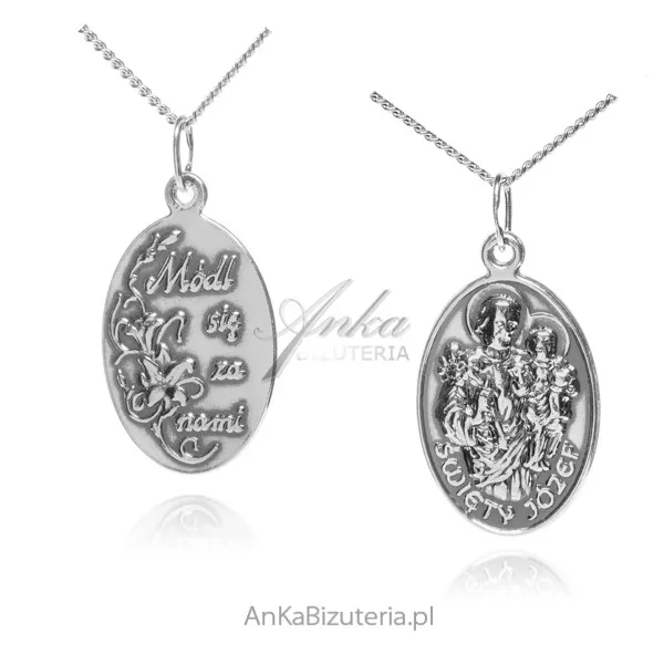 Medalik  srebrny oksydowany św. józef