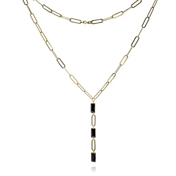 Naszyjnik srebrny pozłacany z czarną cyrkonią na łańcuszku rolo fleat