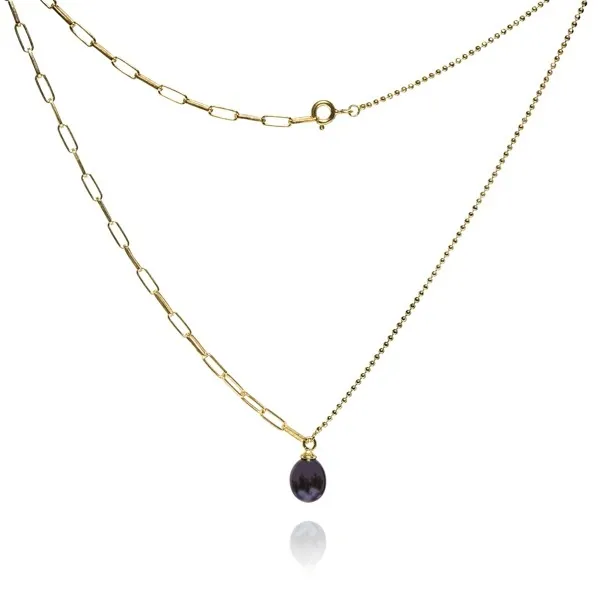 Naszyjnik srebrny pozłacany z czarną perłą