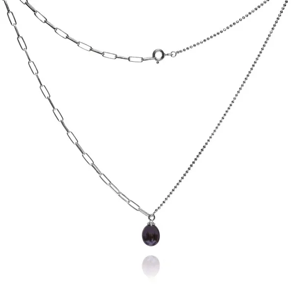 Naszyjnik srebrny z czarną perłą