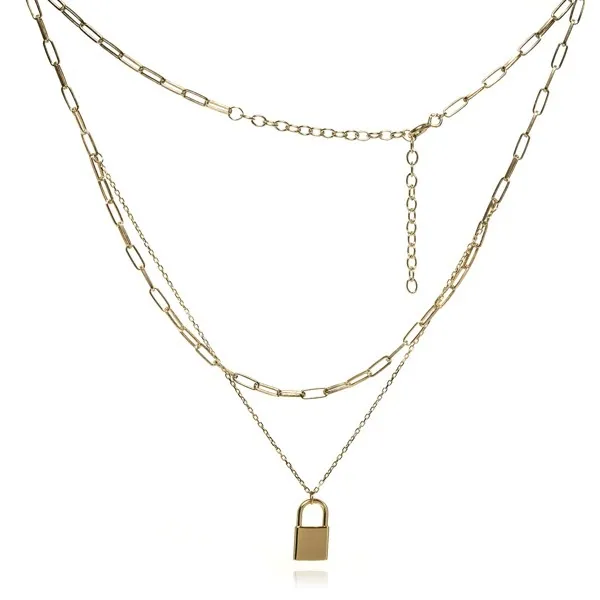 Piękny naszyjnik z pozłacanego srebra podwójny z kłódką