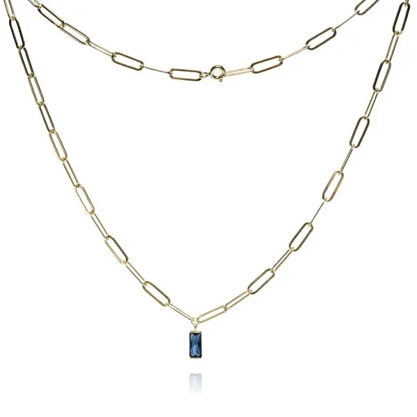 Naszyjnik srebrny pozłacany z niebieską cyrkonią