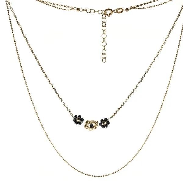 Srebrny naszyjnik pozłacany z czarnymi kwiatkami